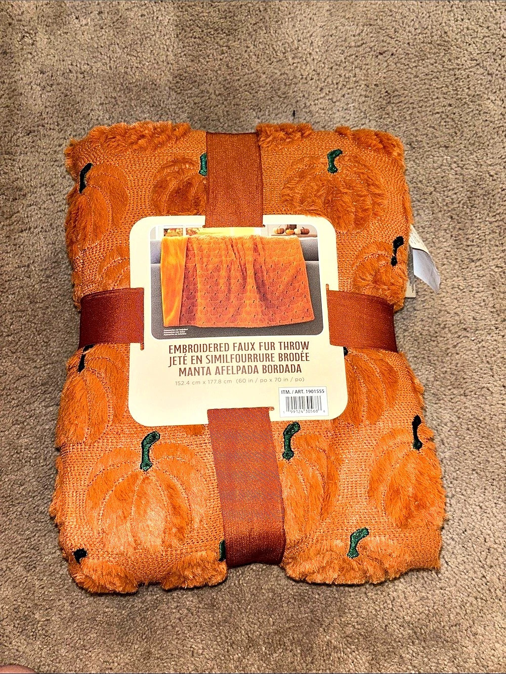 Viral Costco Threshold Orange Embroidered Faux Fur Throw NWT